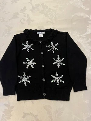 Holiday Hartstrings Black Sweater w/Embroidered Beaded Snowflakes Girls 2T EUC - Изображение 1 из 4
