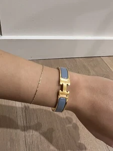 Hermes Clic H Bracelet Powder Blue Rose Gold Plated Size PM - Picture 1 of 6
