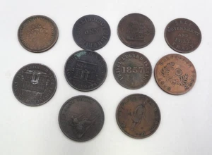10 Piece Canadian Copper Token Collection 1832-1857 - Picture 1 of 2