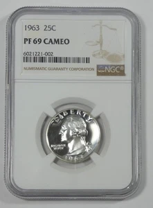 1963 Washington Quarter CERTIFIED NGC PROOF 69 CAMEO Silver 25c - Picture 1 of 4