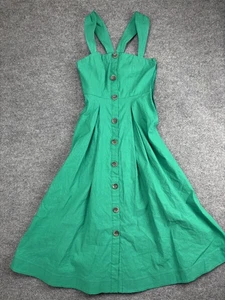 Maeve by Anthropologie Dress Womens 2 Green Linen Button Front Midi Sundress - Picture 1 of 10