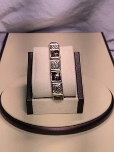 Silver Tone Bracelet with Faux Tortoise Shell Square Links - Picture 1 of 8
