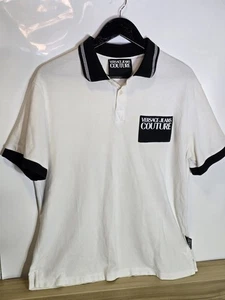Mens Versace Jeans Couture White Polo Shirt Size Medium - Large 22" Pit 28" Long - Picture 1 of 10