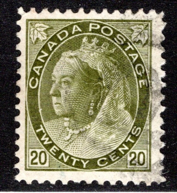 84 Scott - 20c verde oliva, usado, 1900. Victoria Numeral Issue Canada Postage St Foto 1 de 1