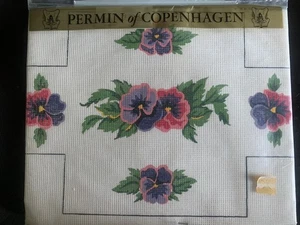 Pansies Brick Cover Vintage Needlepoint Kit Permin of Copenhagen NIP - Picture 1 of 8