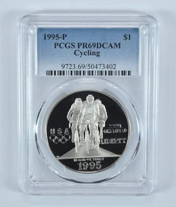 1995-P Olympic Cycling Commemorative Dollar PR69 DCAM PCGS Blue Label *8443 - Picture 1 of 5