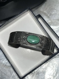 VINTAGE NAVAJO STERLING SILVER TURQUOISE CUFF BRACELET Green Stone - Imagen 1 de 12