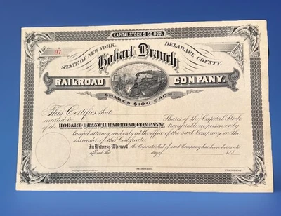 Hobart Branch Railroad Stock 1880’s Delaware Cty NY Early Catskills RR History Foto 1 de 4