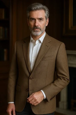 Blazer Burberry London 40R Kensington Marrón Espiga Seda Cachemira Deporte EE. UU. Foto 1 de 4