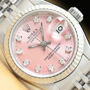 ROLEX LADIES DATEJUST FACTORY DIAMOND DIAL 18K WHITE GOLD STEEL PINK WATCH - Picture 1 of 7