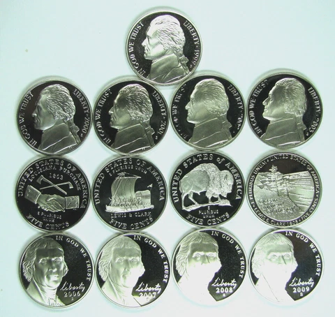 1999, 2000 - 2009 PROOF JEFFERSON NICKELS  DEEP CAMEO  13 COINS Cover