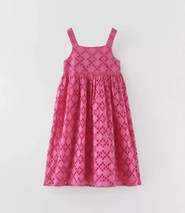 ZARA KIDS GIRL DRESS WITH SWISS EMBROIDERY FUCHSIA Size 6 CM 116 - Picture 1 of 3