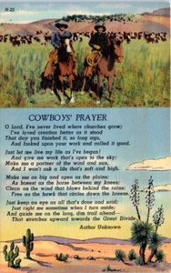 COWBOY'S PRAYER poem Cowboys Running Cattle linen - Postcard - Picture 1 of 2