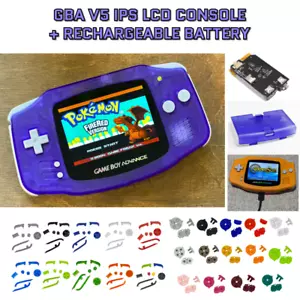 Nintendo Game Boy Advance GBA V5 IPS LCD CLEAR PURPLE USB-C Rechargeable Battery - Picture 1 of 8