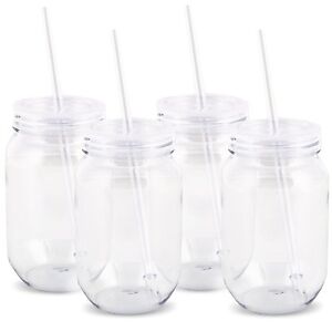 1 PLASTIC MASON JAR CUP with STRAW 16 oz Drink Bottle Party  Free Shipping