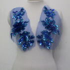 Mirror Pair 3D Flower RoyalBlue Embroidery Tulle Sequins Appliques Trims Sew On 