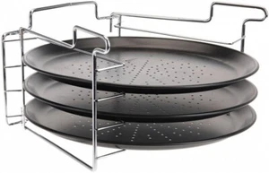 Pizzablech Backblech Pizza 4-tlg Ø 32cm Schwarz Gestell Metall Backset Ofen Set - Bild 1 von 3