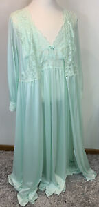Shadowline Peignoir Nightgown & Robe Set Long Lace Size 1X Vintage