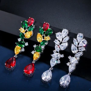 Beauty Multicolor CZ Drop Cluster Long Dangle Earrings for Women Dress Jewelry - Bild 1 von 10