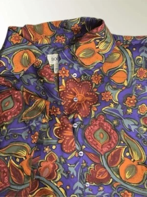 Camisa de Colección Bogari 100% Seda Lazos Abotonados Mujer Talla M Púrpura/Naranja Floral Foto 1 de 4