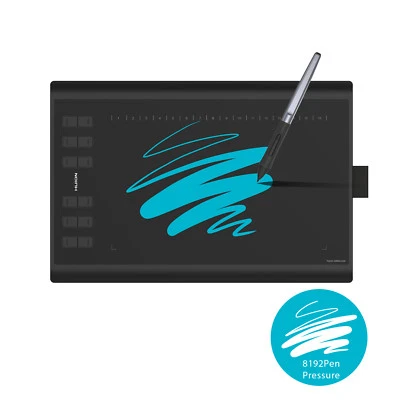 Huion H1060P 10x6.25'' Graphic Drawing Tablet Tilt 8192 Battery Free Pen Stylus - Image 1 of 4