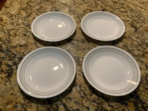 Set 4 Corelle MYSTIC GRAY Bread Snack Dessert Plates Grey Stripes Dots 6 3/4” - Picture 1 of 7