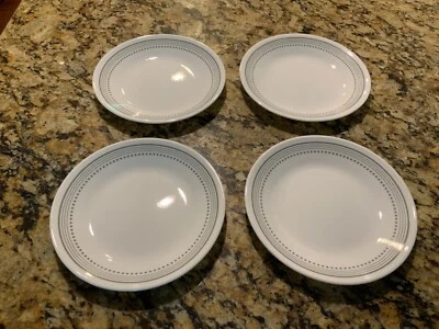 "Juego de 4 platos de postre Corelle MYSTIC GRAY pan bocadillo rayas grises puntos 6 3/4""" Foto 1 de 4