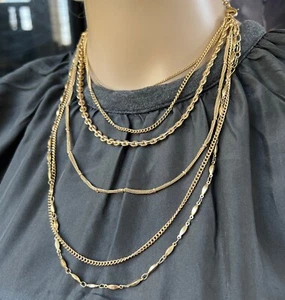 Vintage C 1946 6 Strand Multi Strand Gold Tone Layered Chain Necklace 20-23" #55 - Picture 1 of 5