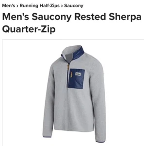 $90 XL Saucony Men Rested Sherpa 1/4 Zip Gray & Navy Pullover - Picture 1 of 13