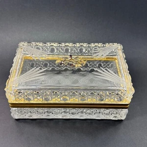 Vintage Crystal Jewelry Box Gold Frame Jeweled STUNNING - Picture 1 of 10