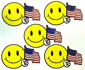 Lote de 5 calcomanías patrióticas emoji cara sonriente bandera americana - Imagen 1 de 3