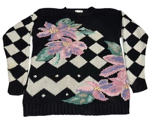Vintage Ninon de Lenclos Pullover Damen große Blumen kariert - Bild 1 von 15
