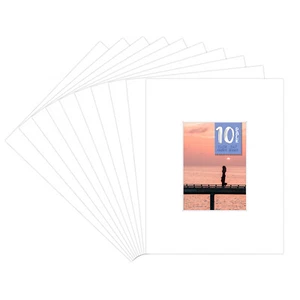 Pack of 10, 11x14 Photo Mats for 5x7 Picture Framing Acid Free 8-ply, White - Picture 1 of 5