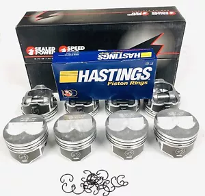 SPEED PRO Hypereutectic 11.8cc Dome Pistons Set/8+CAST Rings Chevy 350 12:1 STD - Picture 1 of 10