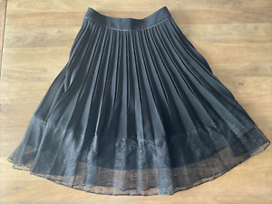 Rag & Bone Pleated Lyndale Crepe Skirt Womens Size 2 Black Lace Hem Midi USA