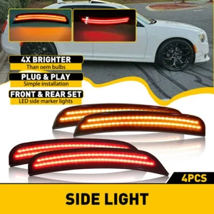 Smoked LED Front & Rear Side Marker Lights For 2015-2023 Chrysler 300 300C 300S - Foto 1 di 7