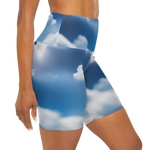 Blue-White Cloud Design - High Waisted Yoga Shorts (AOP) - Picture 1 of 55