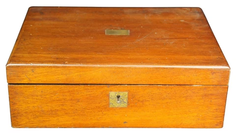 Antique Victorian English Walnut Purple Velvet Campaign Writing Desk Slope 12" Cover