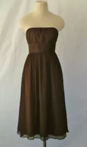 J CREW Dark Brown 100% Silk Crepe Empire Strapless Cocktail Party Dress~2~XS/S - Picture 1 of 11