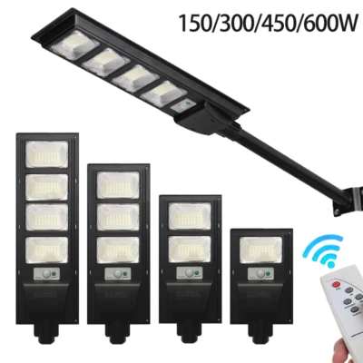 Solar Powerd Street LED Lamp 6000K Outdoor Sensor Security Lighting Remote Ploe - Image 1 of 4