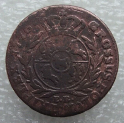 Poland 3 Grosze Grossus Trojak 1776 EB Rare Stanislaus Augustus Copper Coin Vk - Image 1 of 4