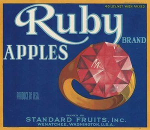 SELTEN ALT ORIGINAL 1935 ATEMBERAUBENDE "RUBIN MARKE" APFEL ETIKETT WENATCHEE WASHINGTON - Bild 1 von 1