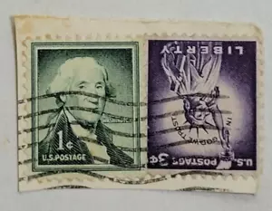 U.S. Postage Stamp ~ Washington 1¢ Green/Liberty 3¢ Purple ~ c.1950 ~ 005 - Picture 1 of 6