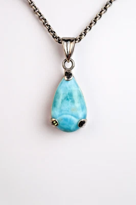 Colgante de plata de ley .925 azul océano natural diseño encantador 40 mm Foto 1 de 4