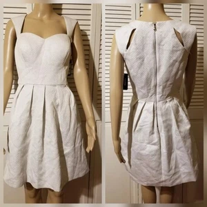 NWT Guess Size 8 'Georgia' Dress White Silver Shimmer Sweetheart Neckline - Picture 1 of 16
