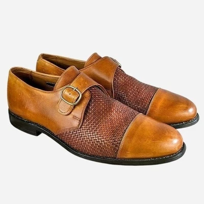 Allen Edmonds Tulane Woven Leather Monk Strap Shoes Brown Cap Toe - 11.5 D - Image 1 of 4