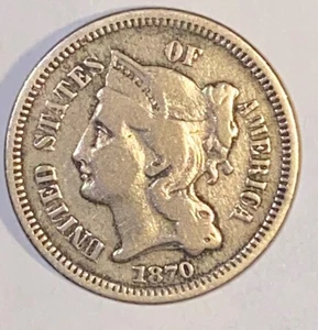 Moneta da 3 centesimi 1870 F+/VF nichel - Foto 1 di 14