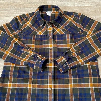 Duluth Trading Company Flannel Shirt Men’s Large Burnt Orange Blue Green Plaid - Image 1 of 4