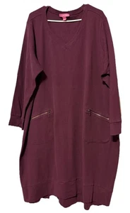 Woman Within Burgunderrot Langarm Waffel Strick Thermo Midi Kleid Reißverschluss Taschen 2X - Bild 1 von 12