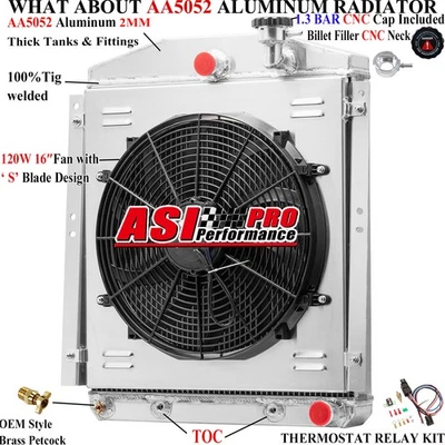 4 Row Radiator +Shroud Fan+Relay Fit 1948-54 Chevrolet GMC Truck 3100 3600,L6 - Image 1 of 4